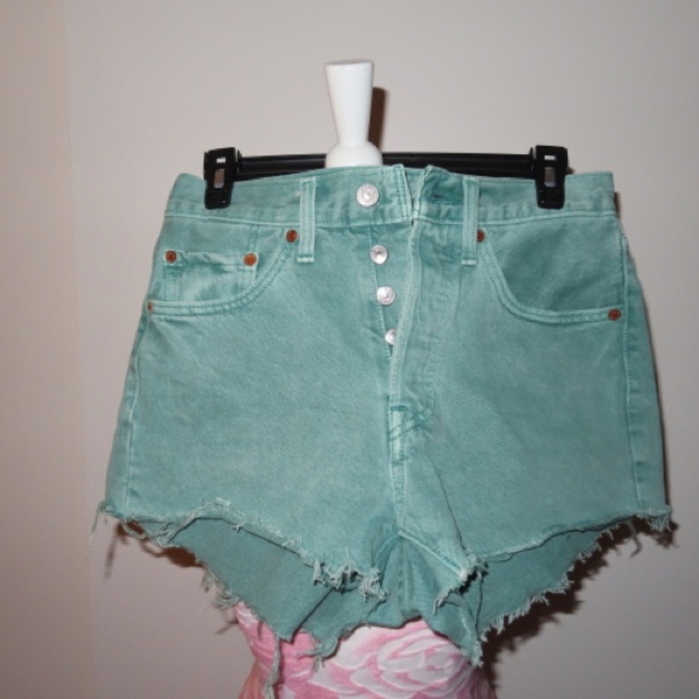 Levi's Mint Green High-Rise Button-Fly Denim Shorts